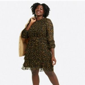 DRAPER JAMES Tiered Fit & Flare Dress in Flower Confetti Black {Y15} Large